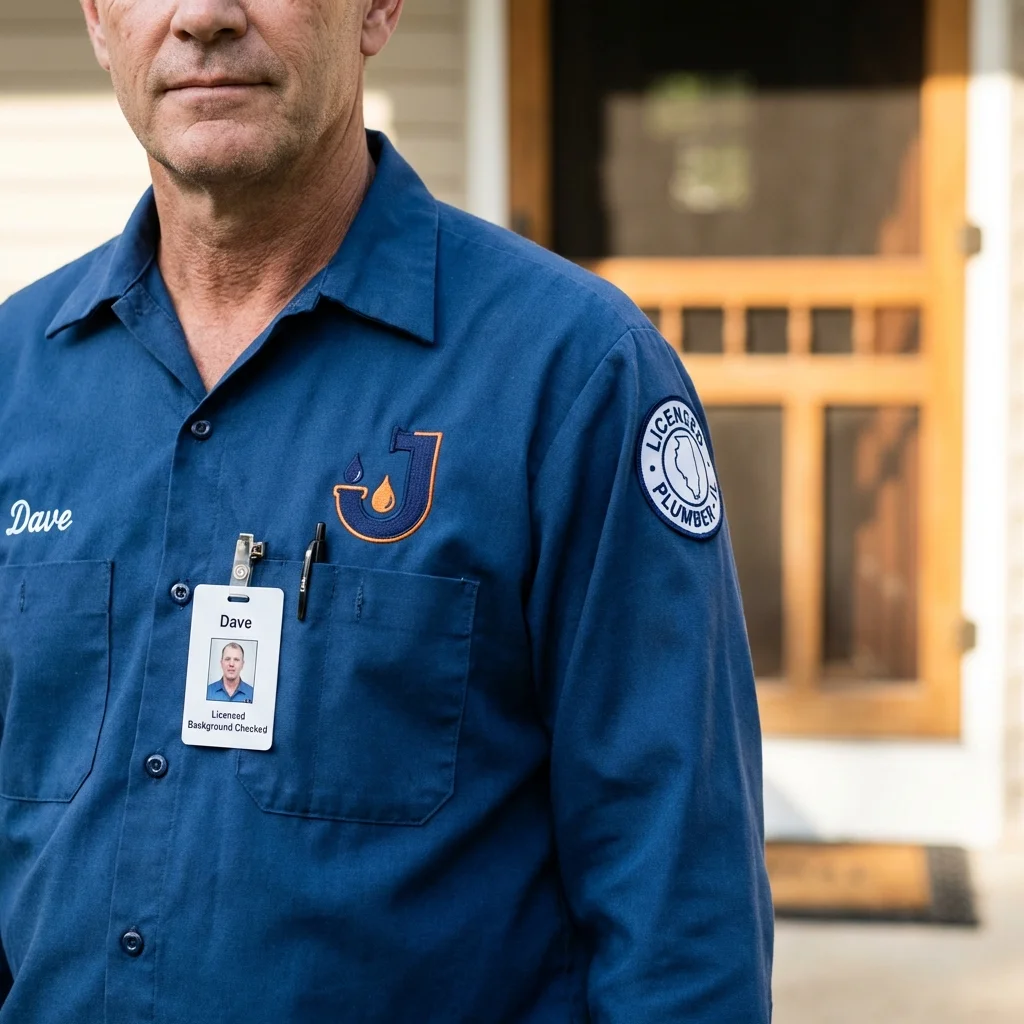 Licensed plumber showing ID badge in Mount Vernon, AL