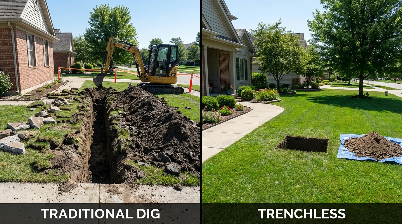 Trenchless sewer repair with minimal yard damage versus traditional excavation in Mount Vernon, AL